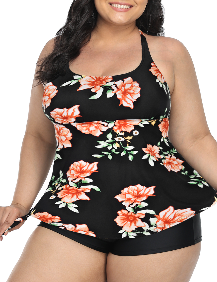 Firpearl Plus Size Bathing Suits for Women Two Piece Swimsuit Athletic Tankini Top with Shorts