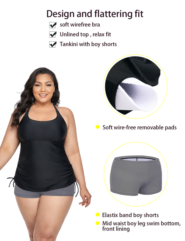 Firpearl Plus Size Bathing Suits for Women Two Piece Swimsuit Athletic Tankini Top with Shorts