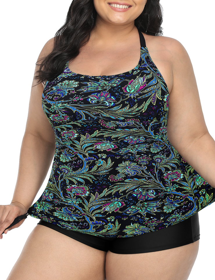 Firpearl Plus Size Bathing Suits for Women Two Piece Swimsuit Athletic Tankini Top with Shorts