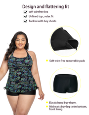 Firpearl Plus Size Bathing Suits for Women Two Piece Swimsuit Athletic Tankini Top with Shorts