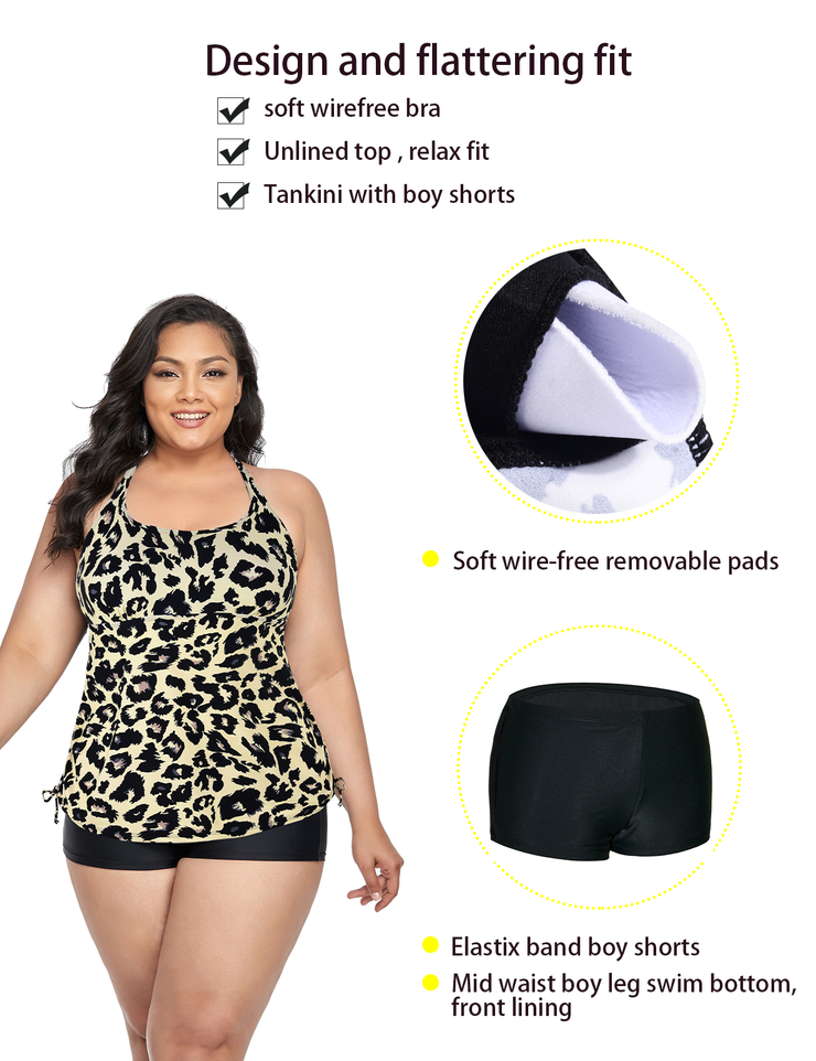Firpearl Plus Size Bathing Suits for Women Two Piece Swimsuit Athletic Tankini Top with Shorts