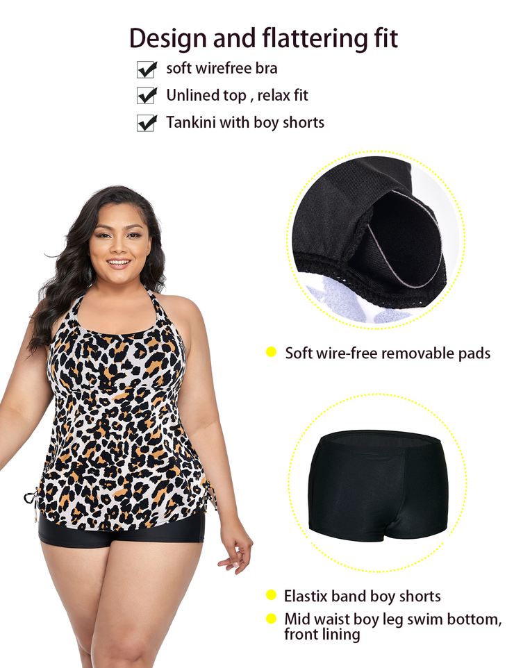 Firpearl Plus Size Bathing Suits for Women Two Piece Swimsuit Athletic Tankini Top with Shorts