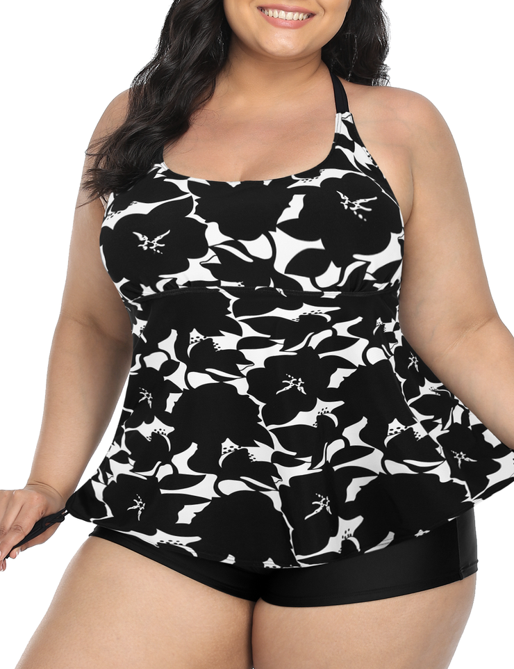 Firpearl Plus Size Bathing Suits for Women Two Piece Swimsuit Athletic Tankini Top with Shorts