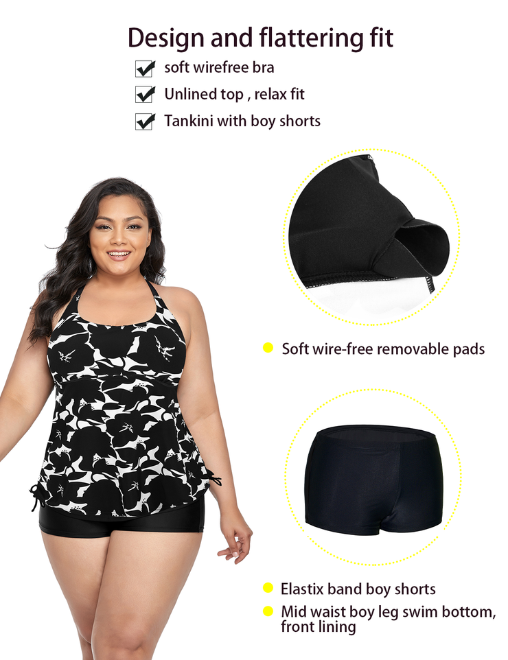 Firpearl Plus Size Bathing Suits for Women Two Piece Swimsuit Athletic Tankini Top with Shorts