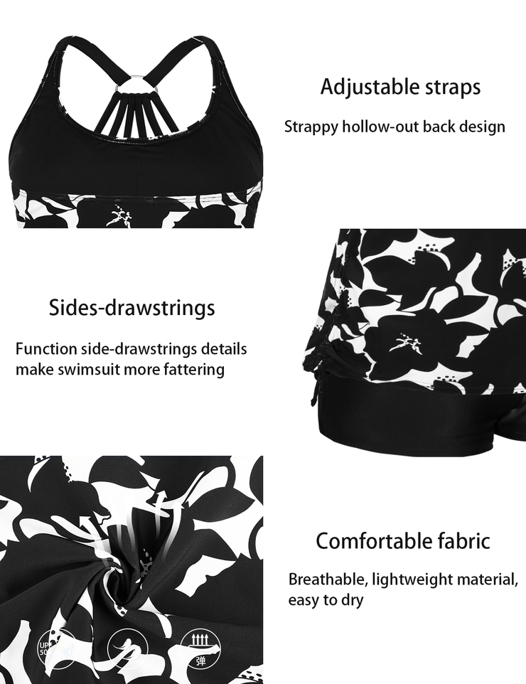 Firpearl Plus Size Bathing Suits for Women Two Piece Swimsuit Athletic Tankini Top with Shorts