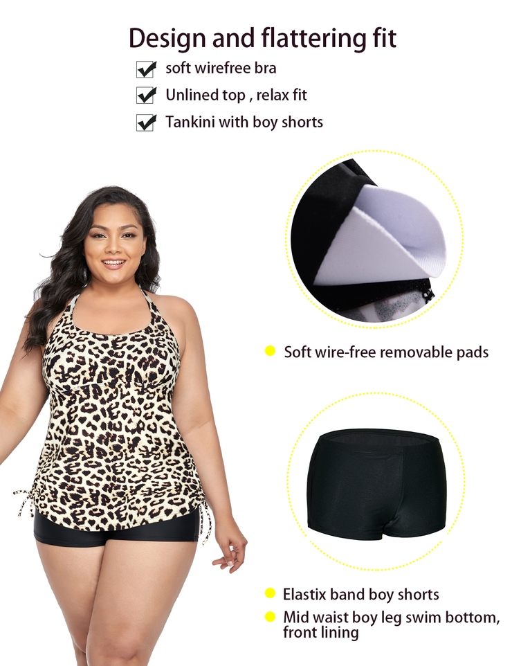 Firpearl Plus Size Bathing Suits for Women Two Piece Swimsuit Athletic Tankini Top with Shorts