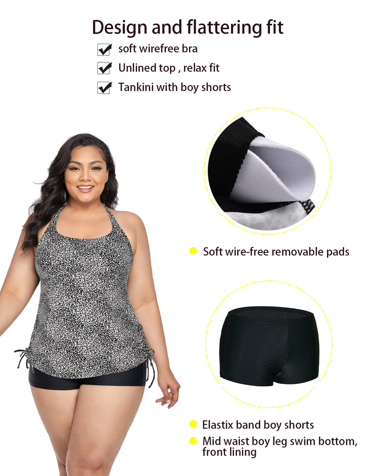 Firpearl Plus Size Bathing Suits for Women Two Piece Swimsuit Athletic Tankini Top with Shorts