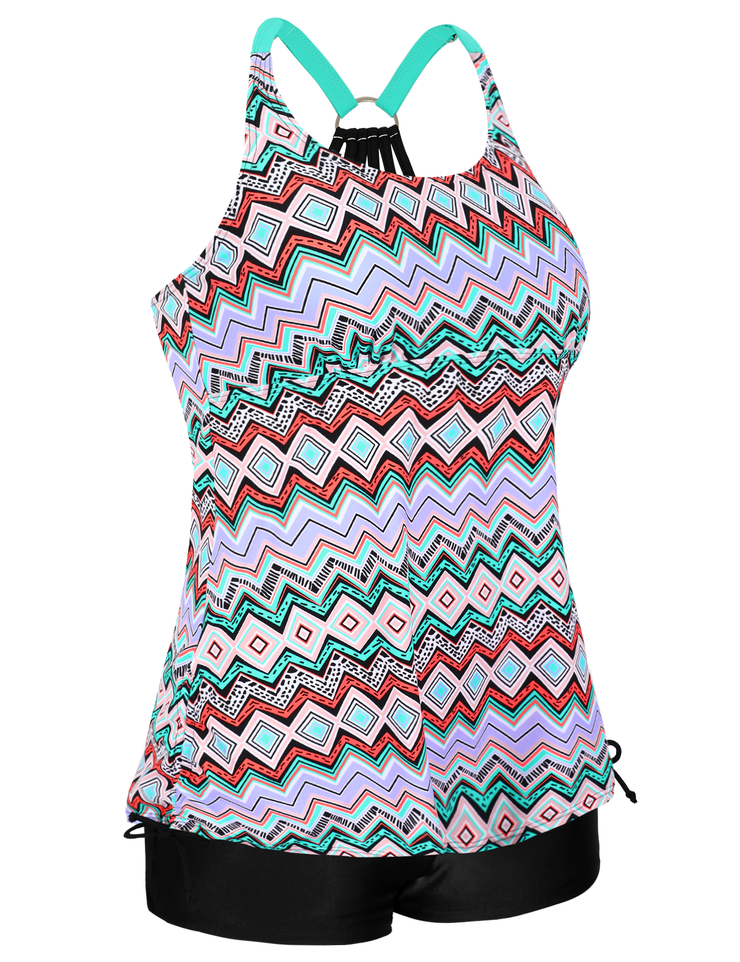 Firpearl Plus Size Bathing Suits for Women Two Piece Swimsuit Athletic Tankini Top with Shorts