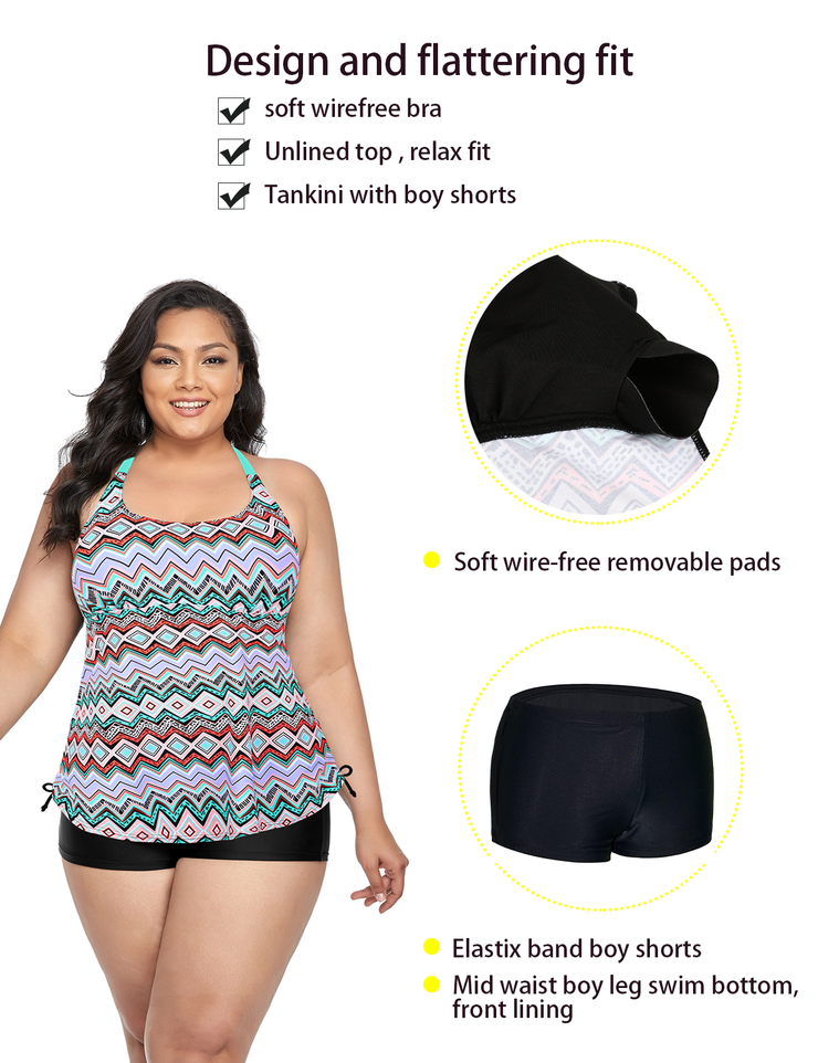 Firpearl Plus Size Bathing Suits for Women Two Piece Swimsuit Athletic Tankini Top with Shorts