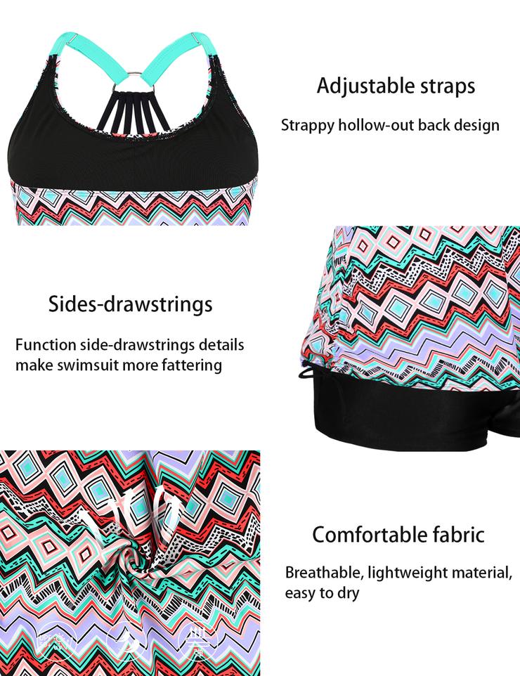 Firpearl Plus Size Bathing Suits for Women Two Piece Swimsuit Athletic Tankini Top with Shorts
