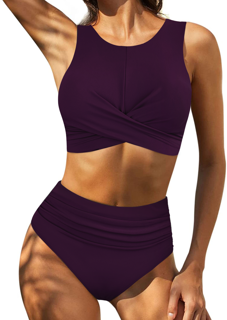 Firpearl Women's High Waisted Bikini Set Keyhole Tank Swimsuits Wrap Criss Cross Two Piece Bathing Suits