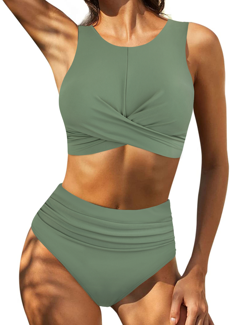 Firpearl Women's High Waisted Bikini Set Keyhole Tank Swimsuits Wrap Criss Cross Two Piece Bathing Suits
