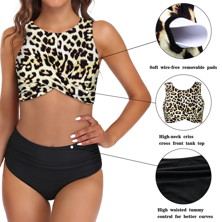Firpearl Women's High Waisted Bikini Set Keyhole Tank Swimsuits Wrap Criss Cross Two Piece Bathing Suits