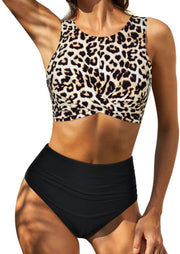 Firpearl Women's High Waisted Bikini Set Keyhole Tank Swimsuits Wrap Criss Cross Two Piece Bathing Suits