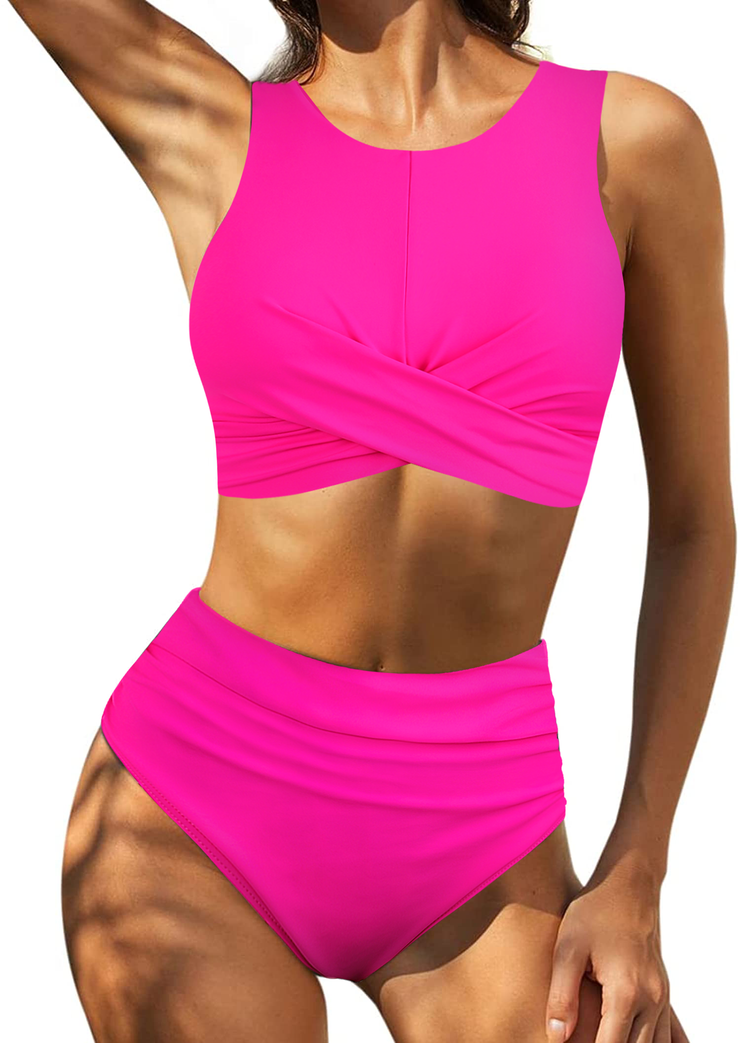Firpearl Women's High Waisted Bikini Set Keyhole Tank Swimsuits Wrap Criss Cross Two Piece Bathing Suits