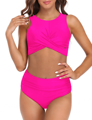 Firpearl Women's High Waisted Bikini Set Keyhole Tank Swimsuits Wrap Criss Cross Two Piece Bathing Suits