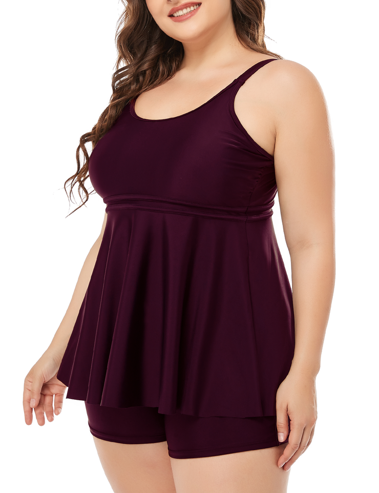 Firpearl Women's Plus Size Tankini Bathing Suits Modest Tummy Control Two Piece Swimsuits with Boyshort