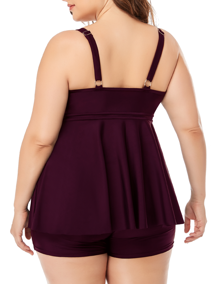 Firpearl Women's Plus Size Tankini Bathing Suits Modest Tummy Control Two Piece Swimsuits with Boyshort