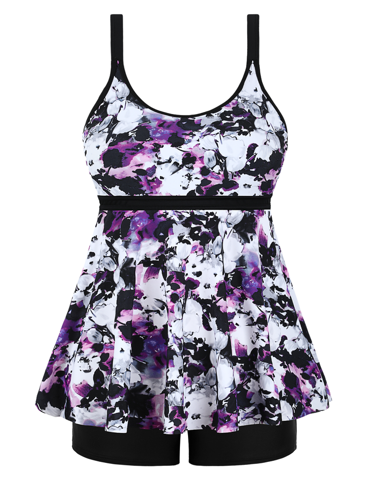 Firpearl Women's Plus Size Tankini Bathing Suits Modest Tummy Control Two Piece Swimsuits with Boyshort
