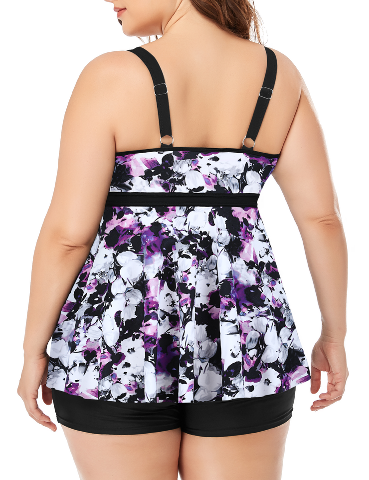 Firpearl Women's Plus Size Tankini Bathing Suits Modest Tummy Control Two Piece Swimsuits with Boyshort