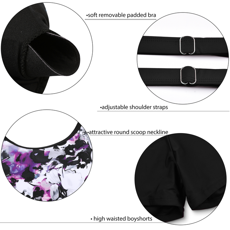 Firpearl Women's Plus Size Tankini Bathing Suits Modest Tummy Control Two Piece Swimsuits with Boyshort
