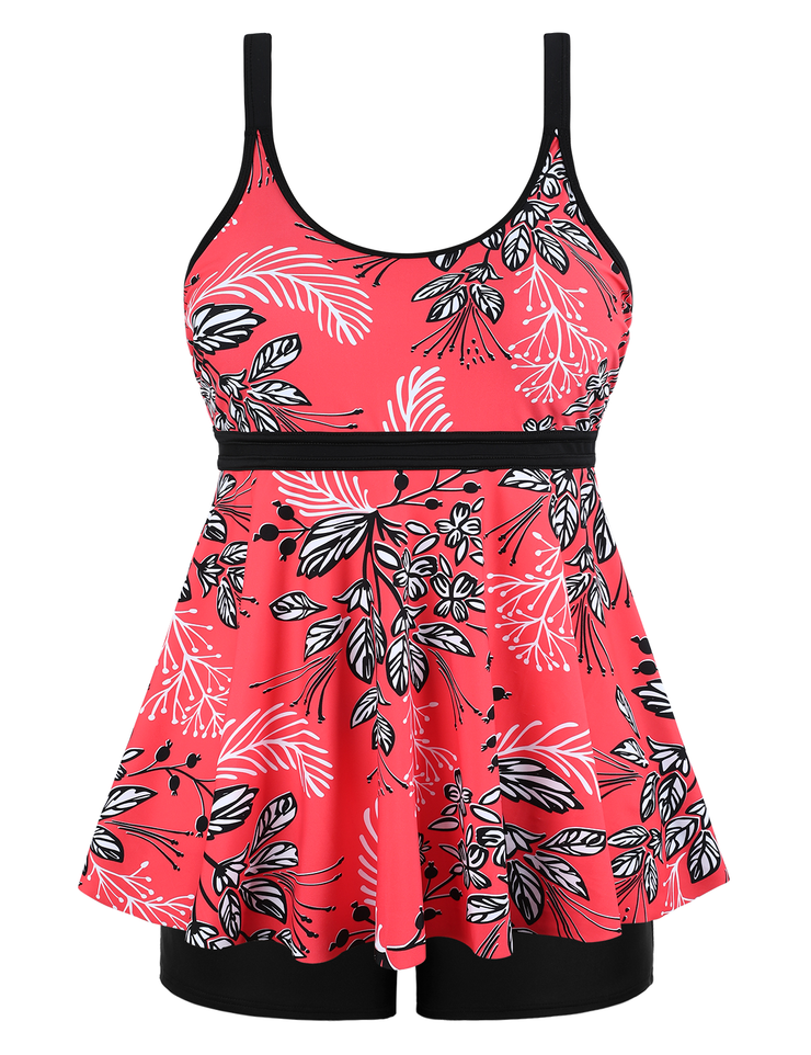 Firpearl Women's Plus Size Tankini Bathing Suits Modest Tummy Control Two Piece Swimsuits with Boyshort