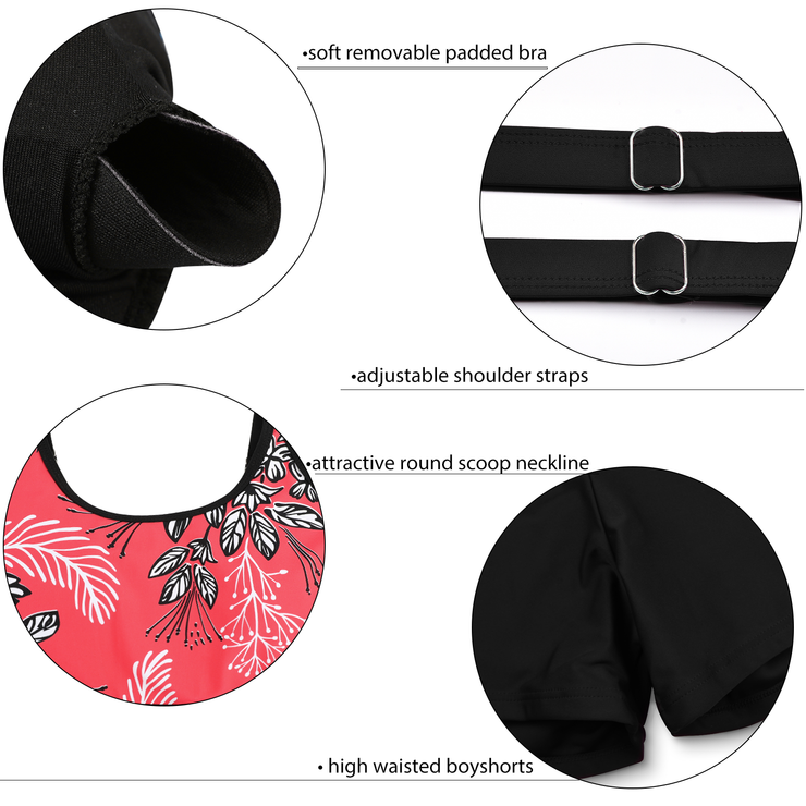 Firpearl Women's Plus Size Tankini Bathing Suits Modest Tummy Control Two Piece Swimsuits with Boyshort