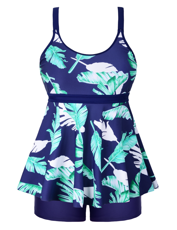 Firpearl Women's Plus Size Tankini Bathing Suits Modest Tummy Control Two Piece Swimsuits with Boyshort