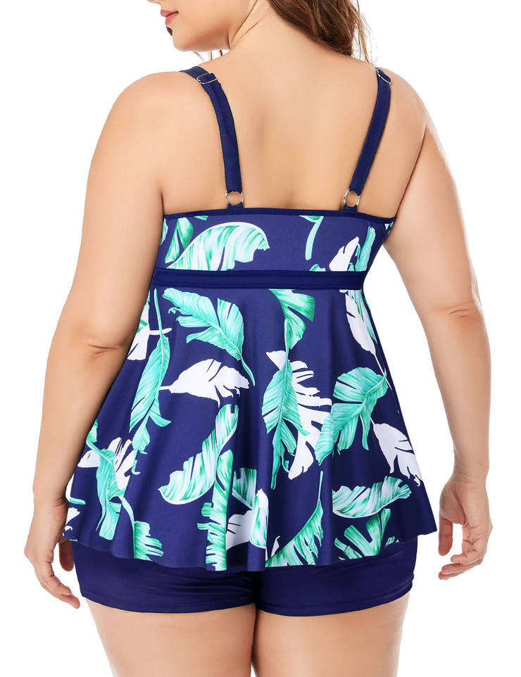Firpearl Women's Plus Size Tankini Bathing Suits Modest Tummy Control Two Piece Swimsuits with Boyshort
