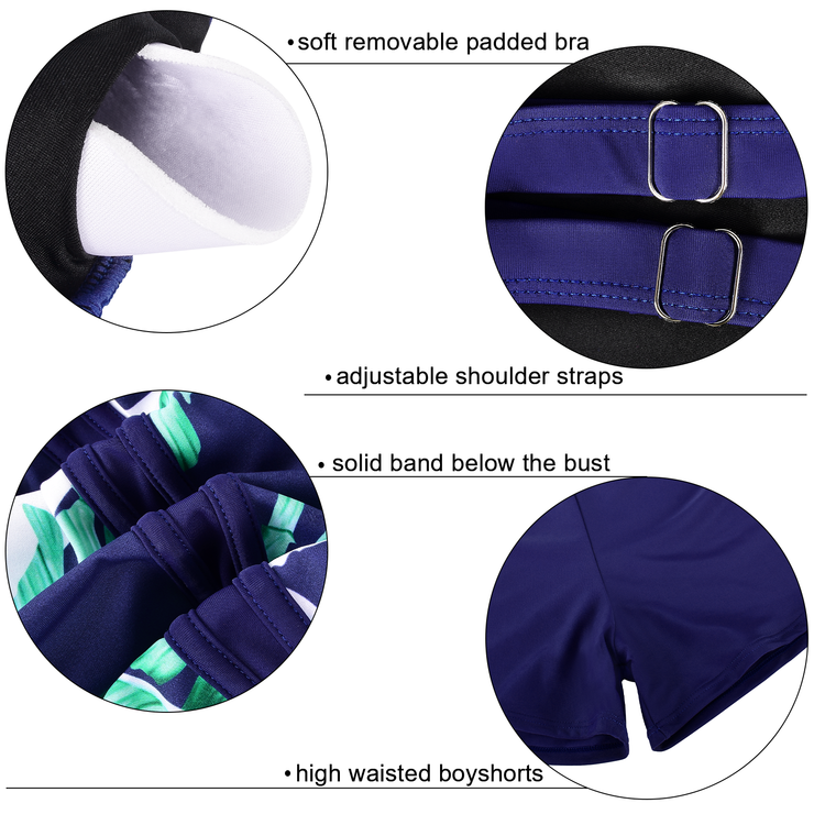 Firpearl Women's Plus Size Tankini Bathing Suits Modest Tummy Control Two Piece Swimsuits with Boyshort
