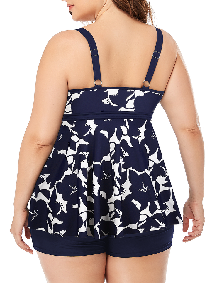 Firpearl Women's Plus Size Tankini Bathing Suits Modest Tummy Control Two Piece Swimsuits with Boyshort