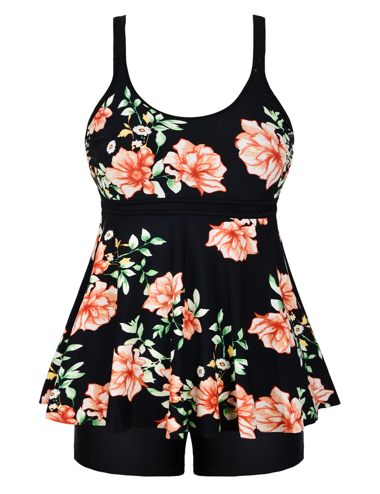 Firpearl Women's Plus Size Tankini Bathing Suits Modest Tummy Control Two Piece Swimsuits with Boyshort