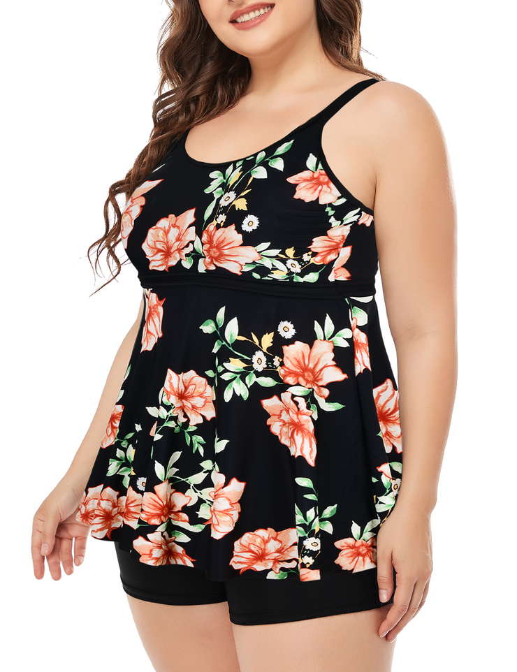 Firpearl Women's Plus Size Tankini Bathing Suits Modest Tummy Control Two Piece Swimsuits with Boyshort