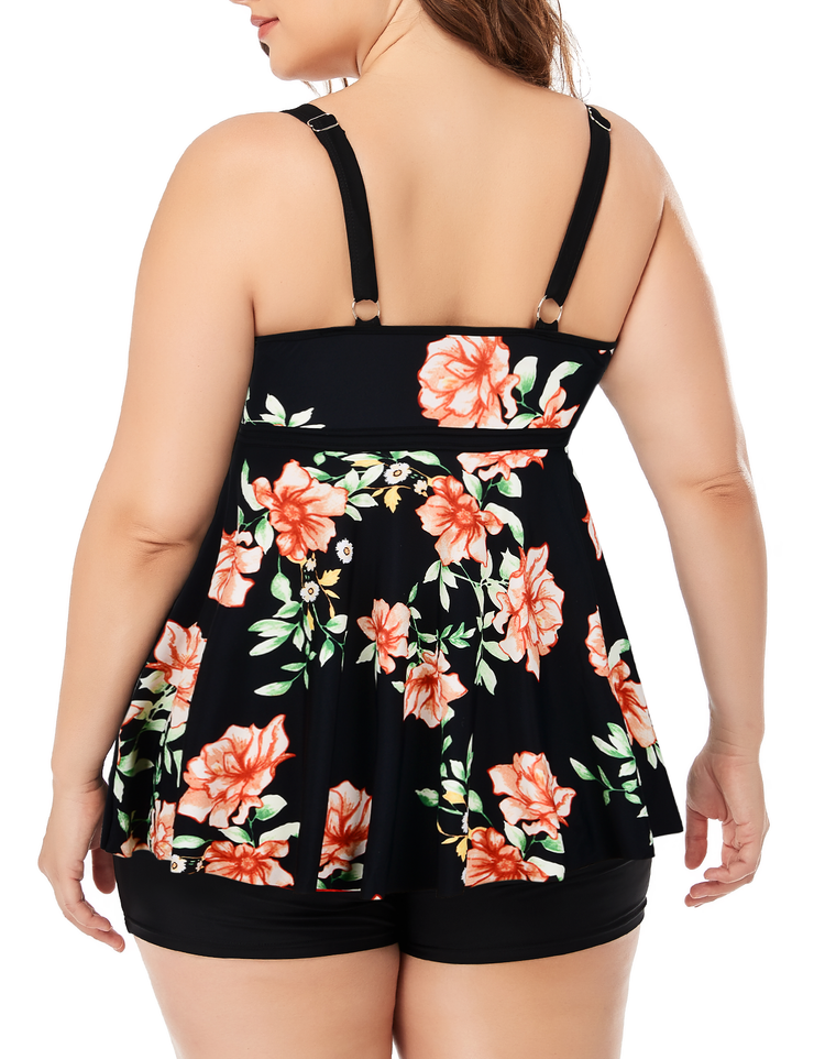 Firpearl Women's Plus Size Tankini Bathing Suits Modest Tummy Control Two Piece Swimsuits with Boyshort