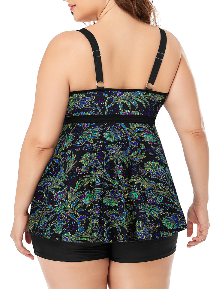Firpearl Women's Plus Size Tankini Bathing Suits Modest Tummy Control Two Piece Swimsuits with Boyshort