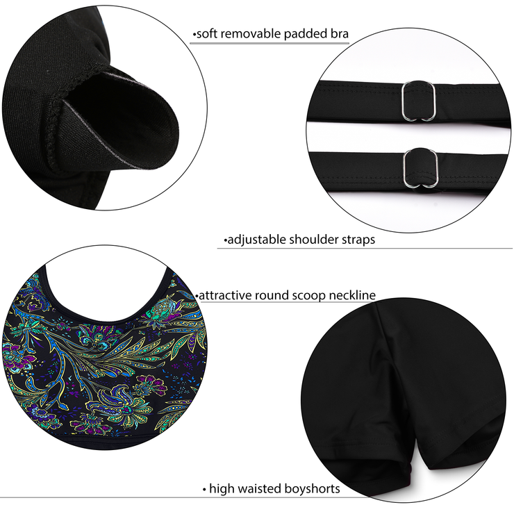Firpearl Women's Plus Size Tankini Bathing Suits Modest Tummy Control Two Piece Swimsuits with Boyshort
