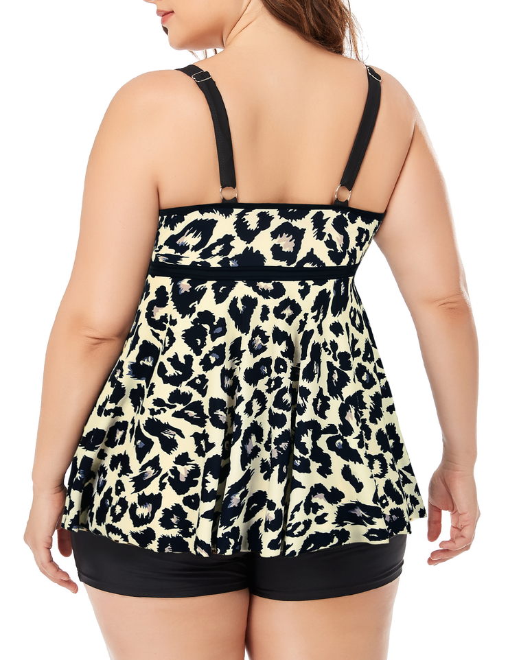 Firpearl Women's Plus Size Tankini Bathing Suits Modest Tummy Control Two Piece Swimsuits with Boyshort