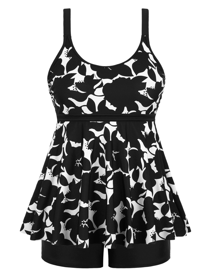 Firpearl Women's Plus Size Tankini Bathing Suits Modest Tummy Control Two Piece Swimsuits with Boyshort