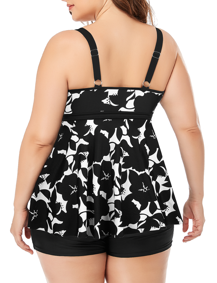 Firpearl Women's Plus Size Tankini Bathing Suits Modest Tummy Control Two Piece Swimsuits with Boyshort