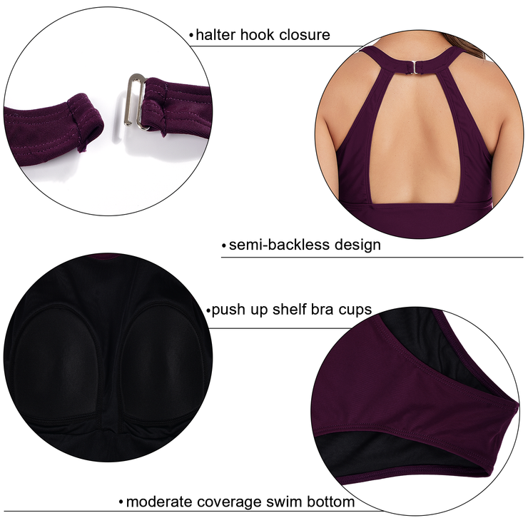 Firpearl Women's Tankini Swimsuits High Neck Tankini Tops with Swim Shorts Tummy Control Two Piece Bathing Suits