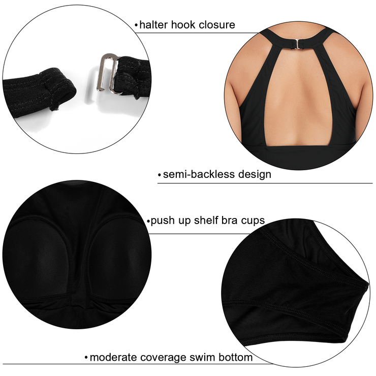 Firpearl Women's Tankini Swimsuits High Neck Tankini Tops with Swim Shorts Tummy Control Two Piece Bathing Suits