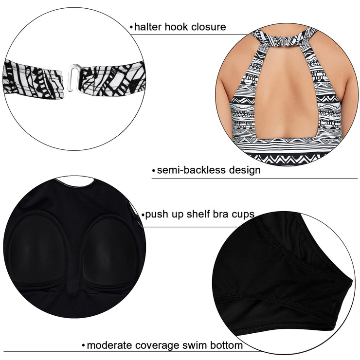 Firpearl Women's Tankini Swimsuits High Neck Tankini Tops with Swim Shorts Tummy Control Two Piece Bathing Suits