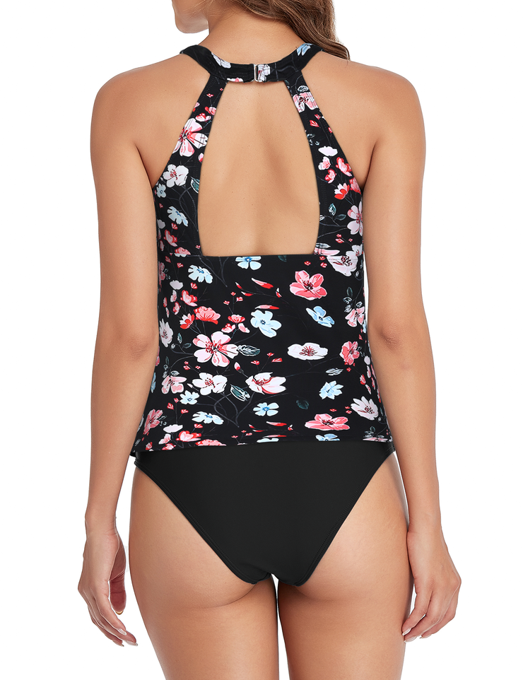 Firpearl Women's Tankini Swimsuits High Neck Tankini Tops with Swim Shorts Tummy Control Two Piece Bathing Suits