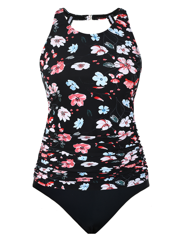 Firpearl Women's Tankini Swimsuits High Neck Tankini Tops with Swim Shorts Tummy Control Two Piece Bathing Suits