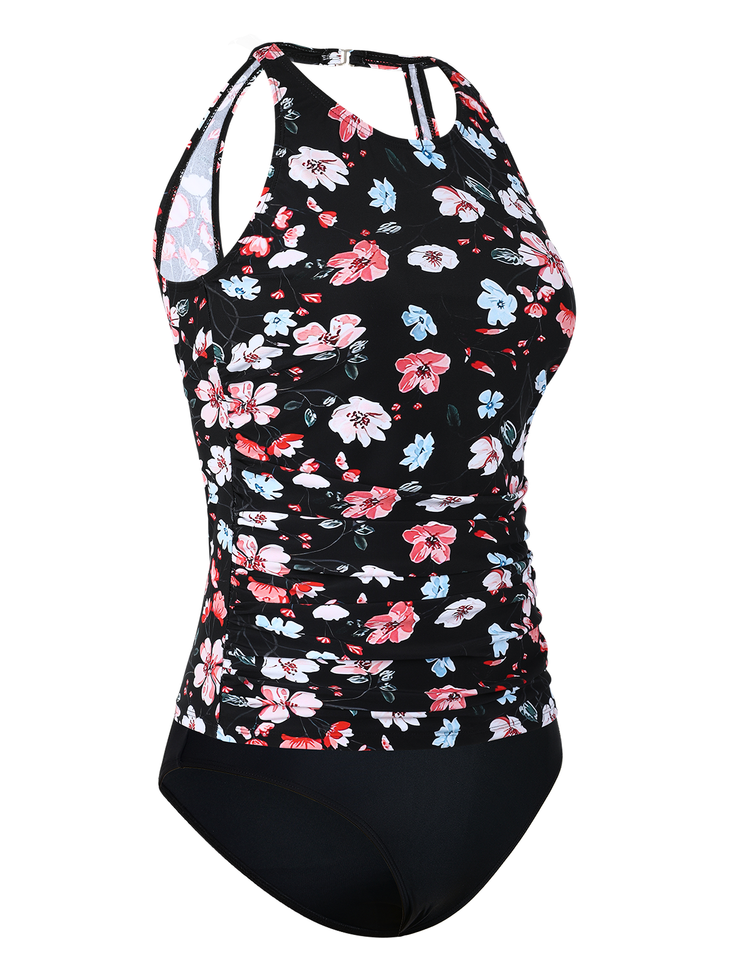 Firpearl Women's Tankini Swimsuits High Neck Tankini Tops with Swim Shorts Tummy Control Two Piece Bathing Suits
