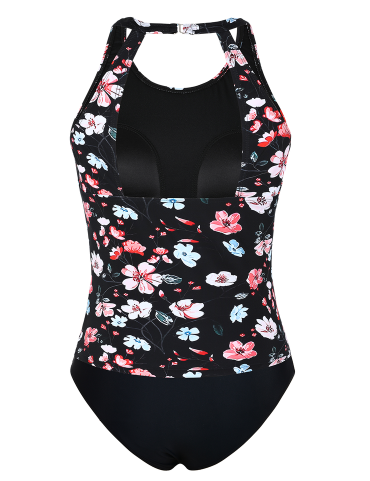 Firpearl Women's Tankini Swimsuits High Neck Tankini Tops with Swim Shorts Tummy Control Two Piece Bathing Suits