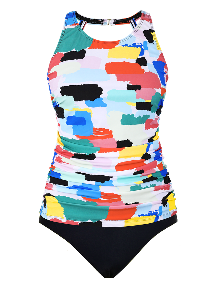 Firpearl Women's Tankini Swimsuits High Neck Tankini Tops with Swim Shorts Tummy Control Two Piece Bathing Suits