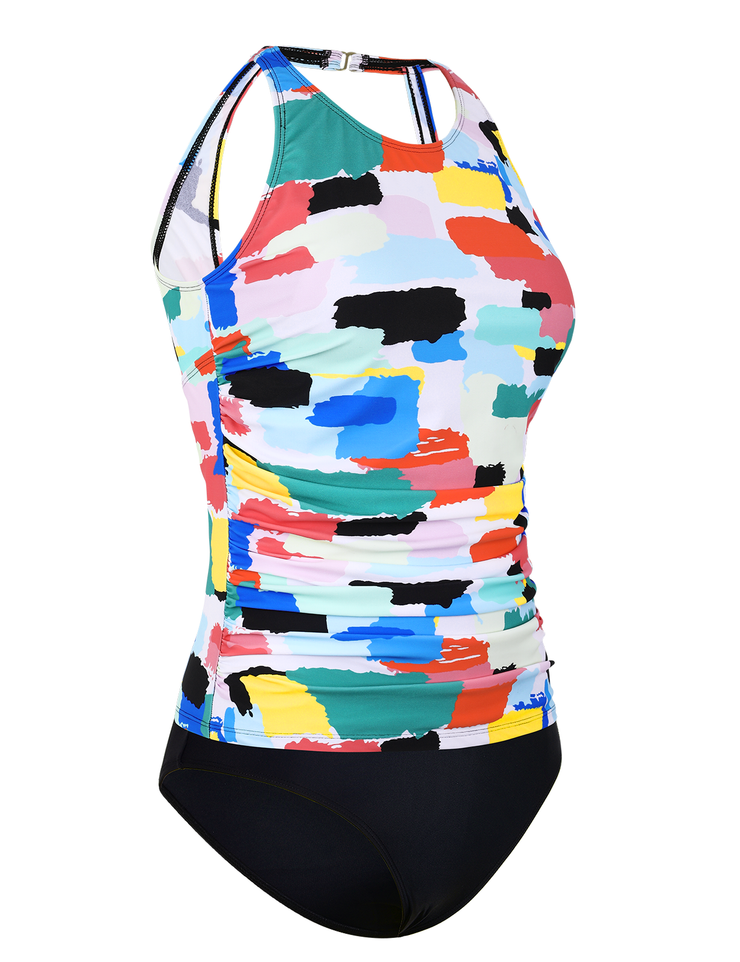 Firpearl Women's Tankini Swimsuits High Neck Tankini Tops with Swim Shorts Tummy Control Two Piece Bathing Suits
