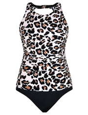Firpearl Women's Tankini Swimsuits High Neck Tankini Tops with Swim Shorts Tummy Control Two Piece Bathing Suits