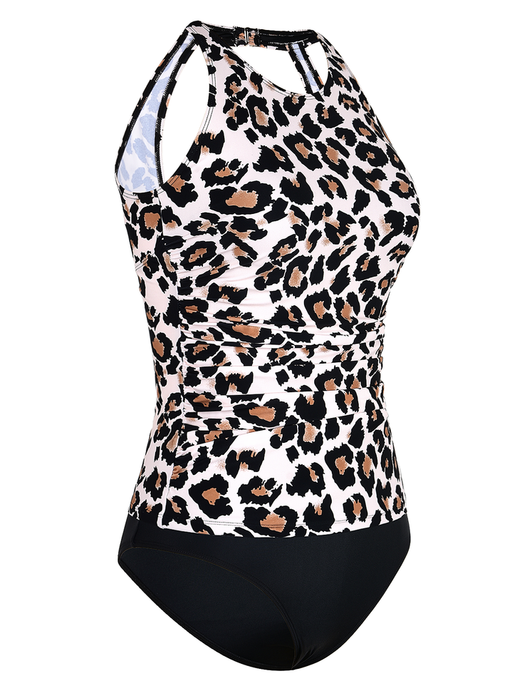 Firpearl Women's Tankini Swimsuits High Neck Tankini Tops with Swim Shorts Tummy Control Two Piece Bathing Suits